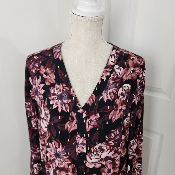 Garnet Hill Dress Womens 10 Purple Dropwaist Button Up Dark Romantic Moody - Picture 2 of 13